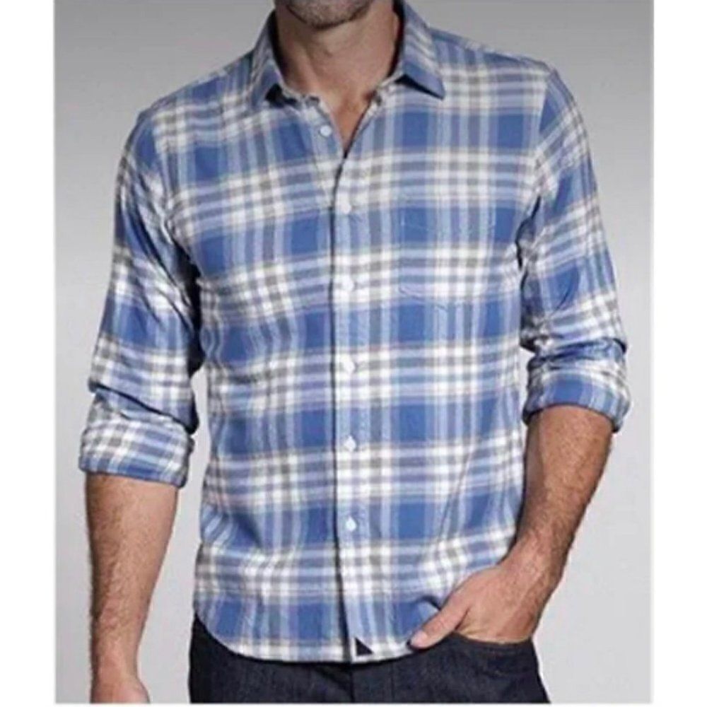 Untuckit Fiano‎ 100% Cotton Blue Plaid Button Up Long Sleeves Shirt Men 3XL